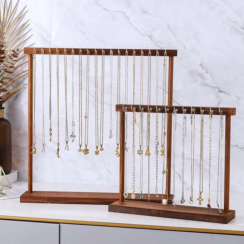 Jewelry Organizer Display Stand Solid Wood Necklace Hanging Countertop Rack For Chains Earrings Bracelets Showcase Storage Rack