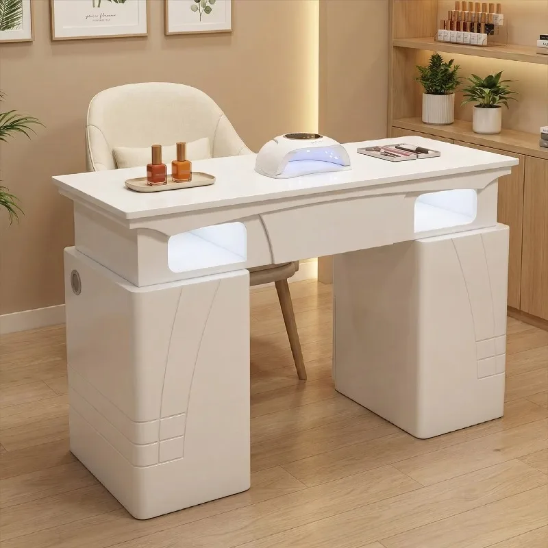 Single Manicure Table White and Wood Nail Desk Table Nail Salon Manicure Table with Drawers