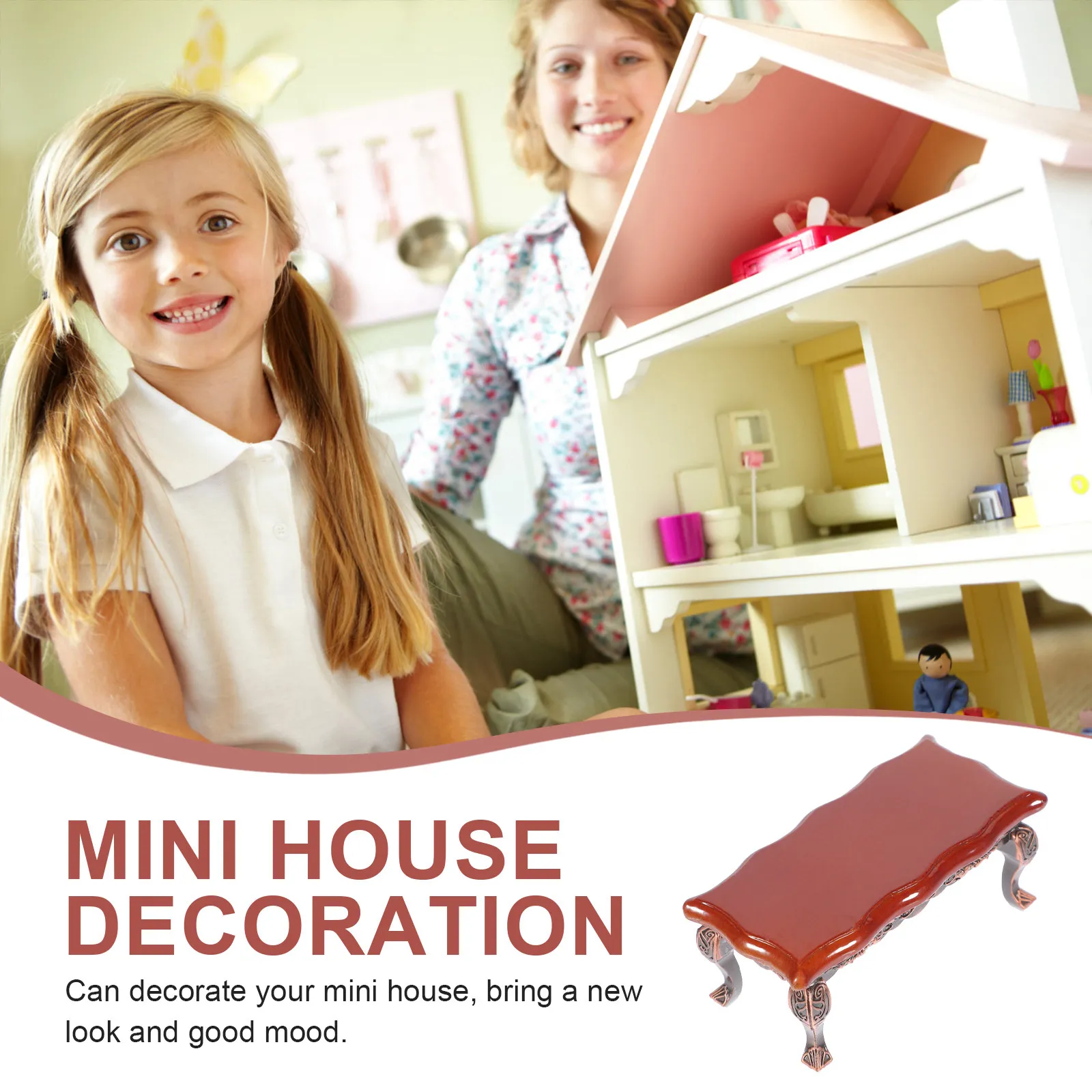 Miniature Rectangular Wooden Tea Table Sturdy Mini House Furniture End Table for Dollhouse Decoration Craft Photography view 4