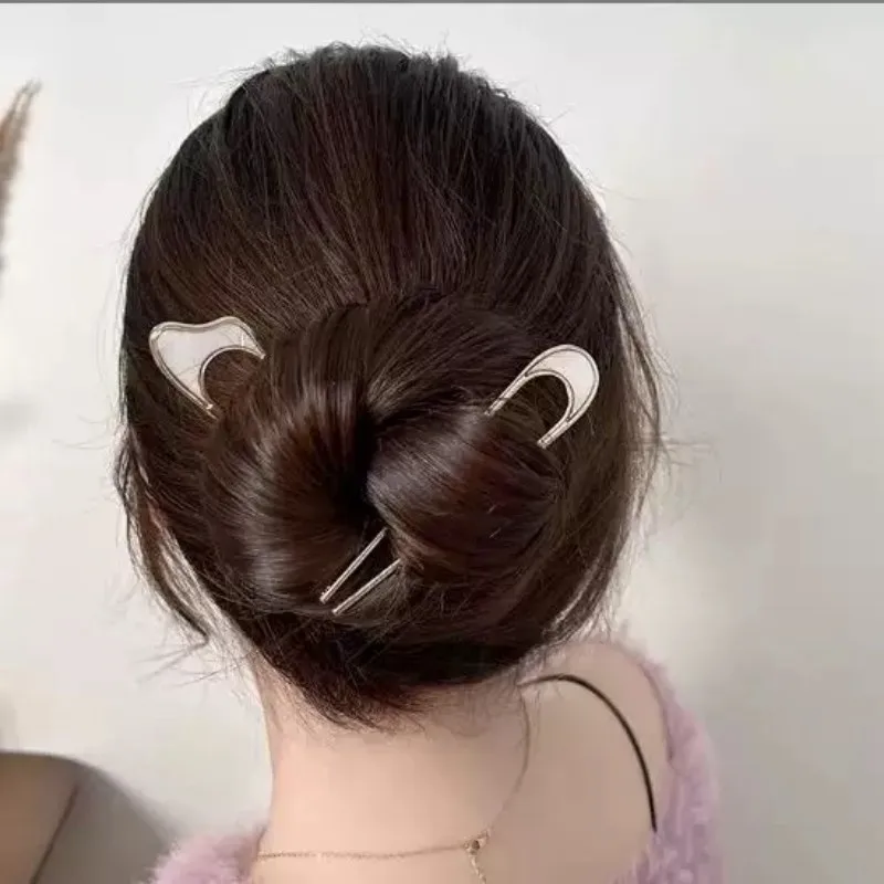 Metal U-Shaped Hairpin For Women - With Shell Top, Simple Retro Design