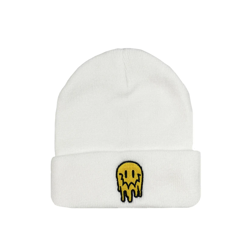 Melting Smiley Face Skullies Embroidered Beanies Hat Men Winter Autunm Warm Knitted Bonnet Cap Soft Wool Skullies Beanies Caps W