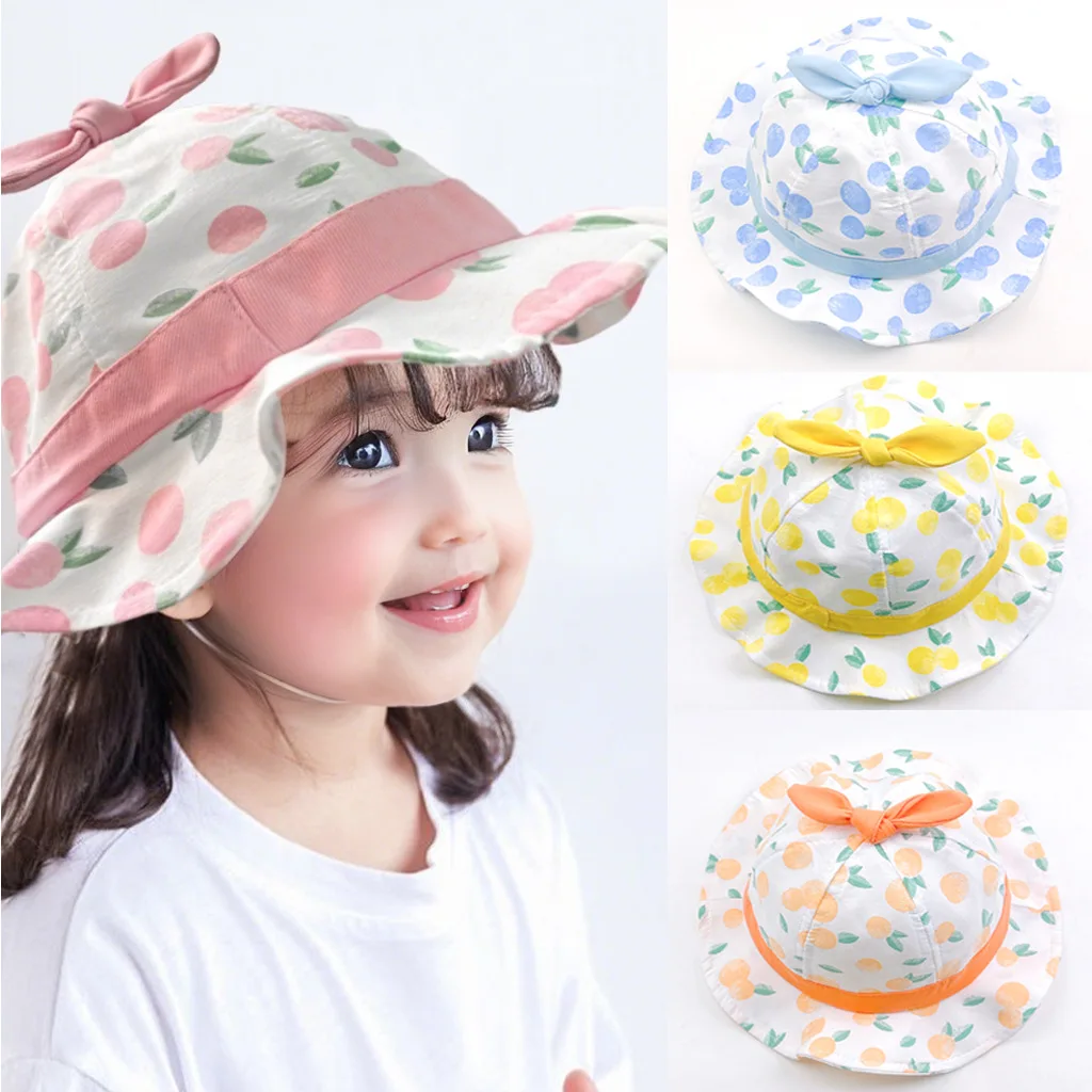 

Весенняя тонкая детская рыбацкая шляпа с мультяшным фруктовым принтом, милая шляпа от солнца, летние хлопковые дышащие солнцезащитные кепки