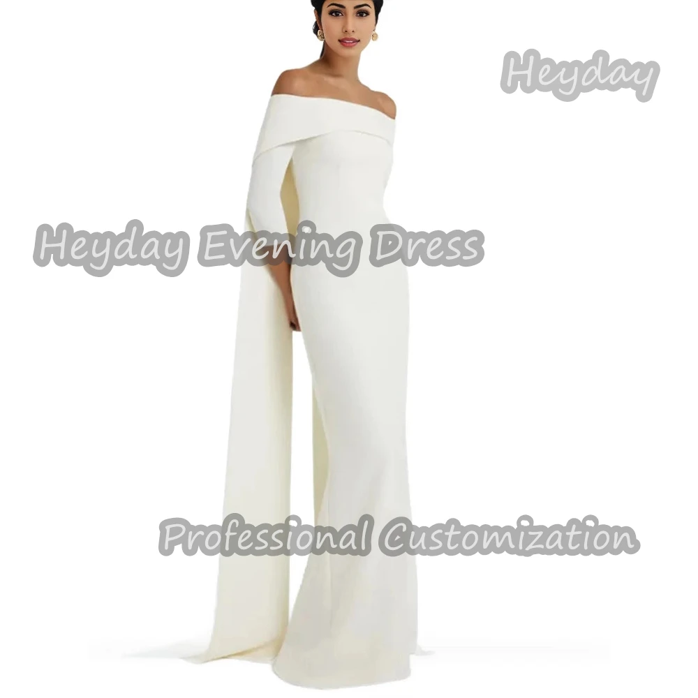 

Heyday Off-the-shoulder Saudi Arabia 3/4 Sleeves Mermaid Prom Gown Crepe Floor Length Elegant Evening Party Dress For Women 2024