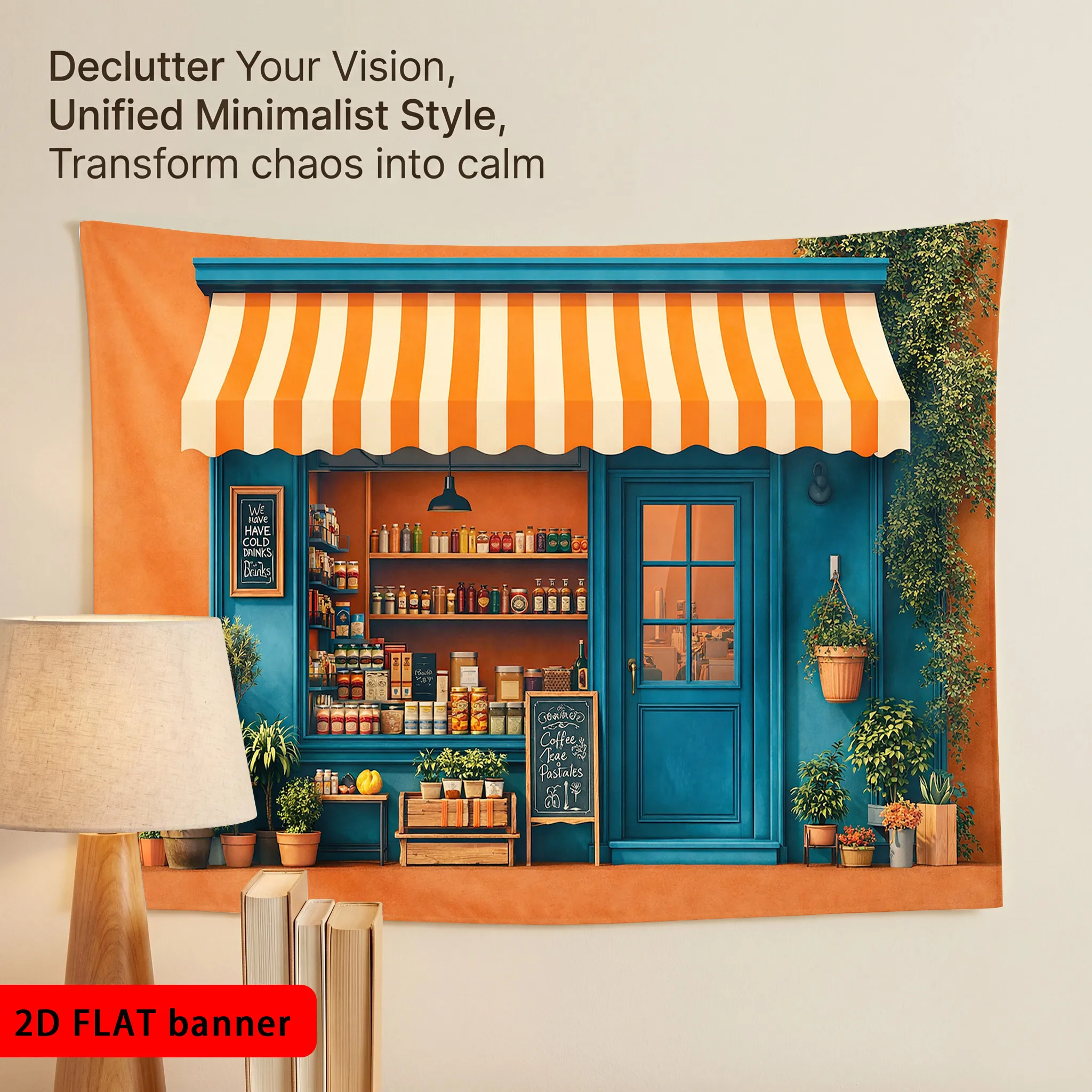 Large Colorful Wall Tapestry Canvas Art Shop Front Decor Boho Cottage Farmhouse Grocery Store Decoration for Living Room Bedroom