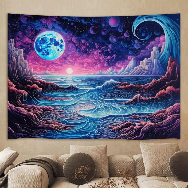VIKAMA Neon Illusion Mushroom Tapestry Fantasy Glow in the Dark Wall Art Party Decor for Bedroom Living Room