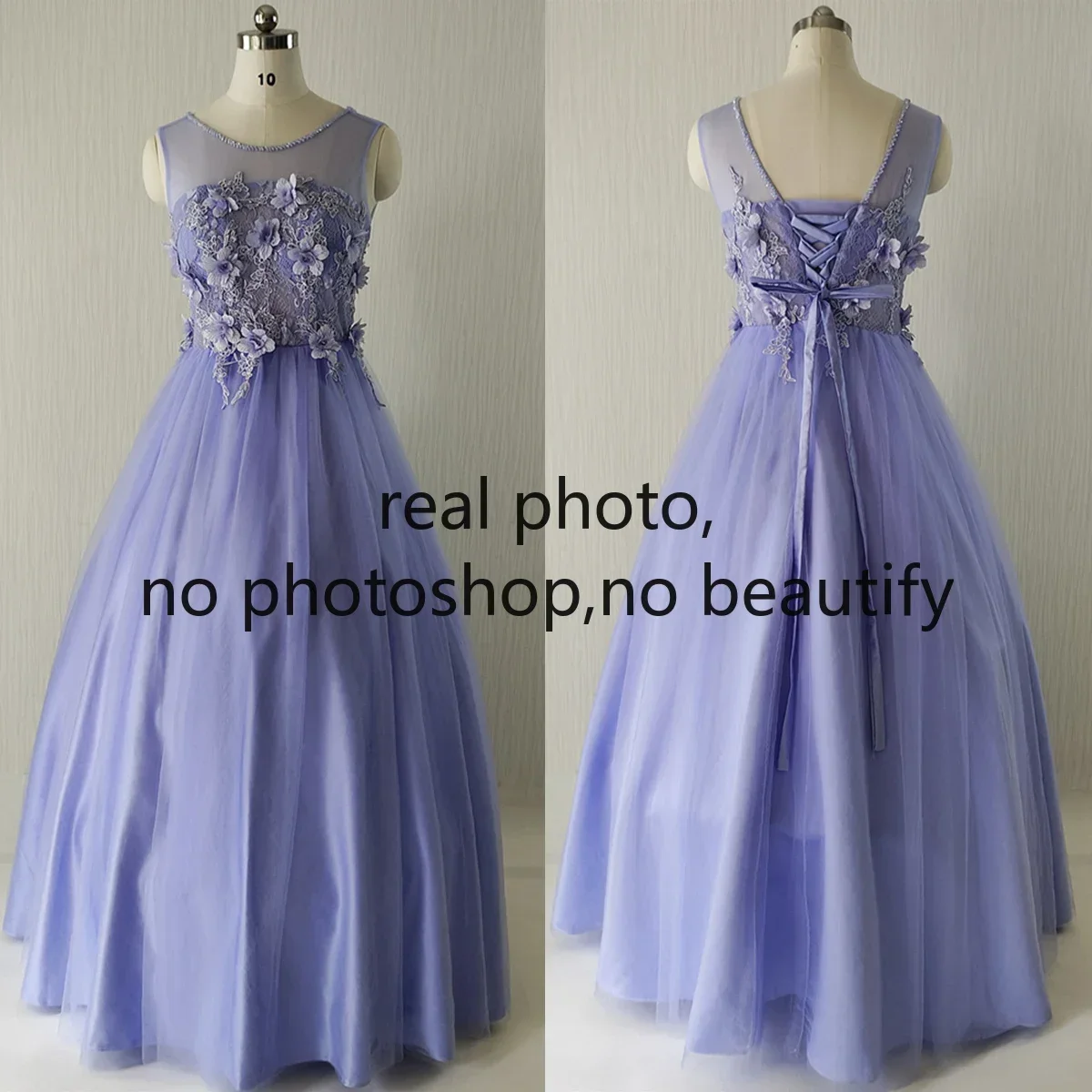 

Real Photo Evening Dress Purple Tulle Appliques O-neck Sleeveless Princess Floor Length Plus size Women Party Formal Gown B1665
