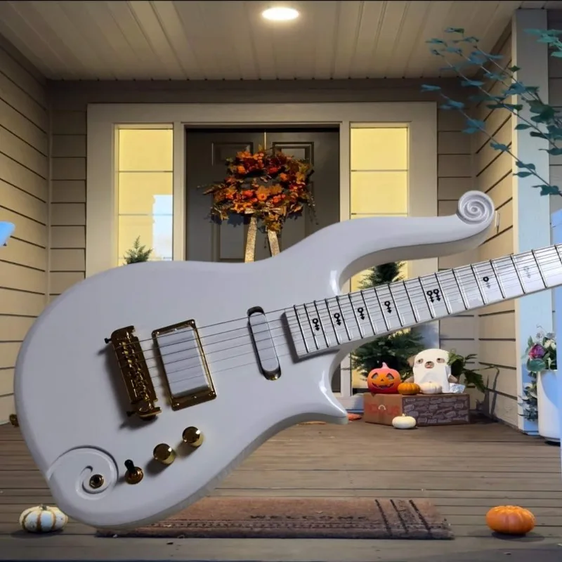 Custom Baroque Scroll Headstock Electric Guitar P90 Single Coil Pickup Warm Blues Tone Gold Hardware Fixed Bridge Keyhole Inlays