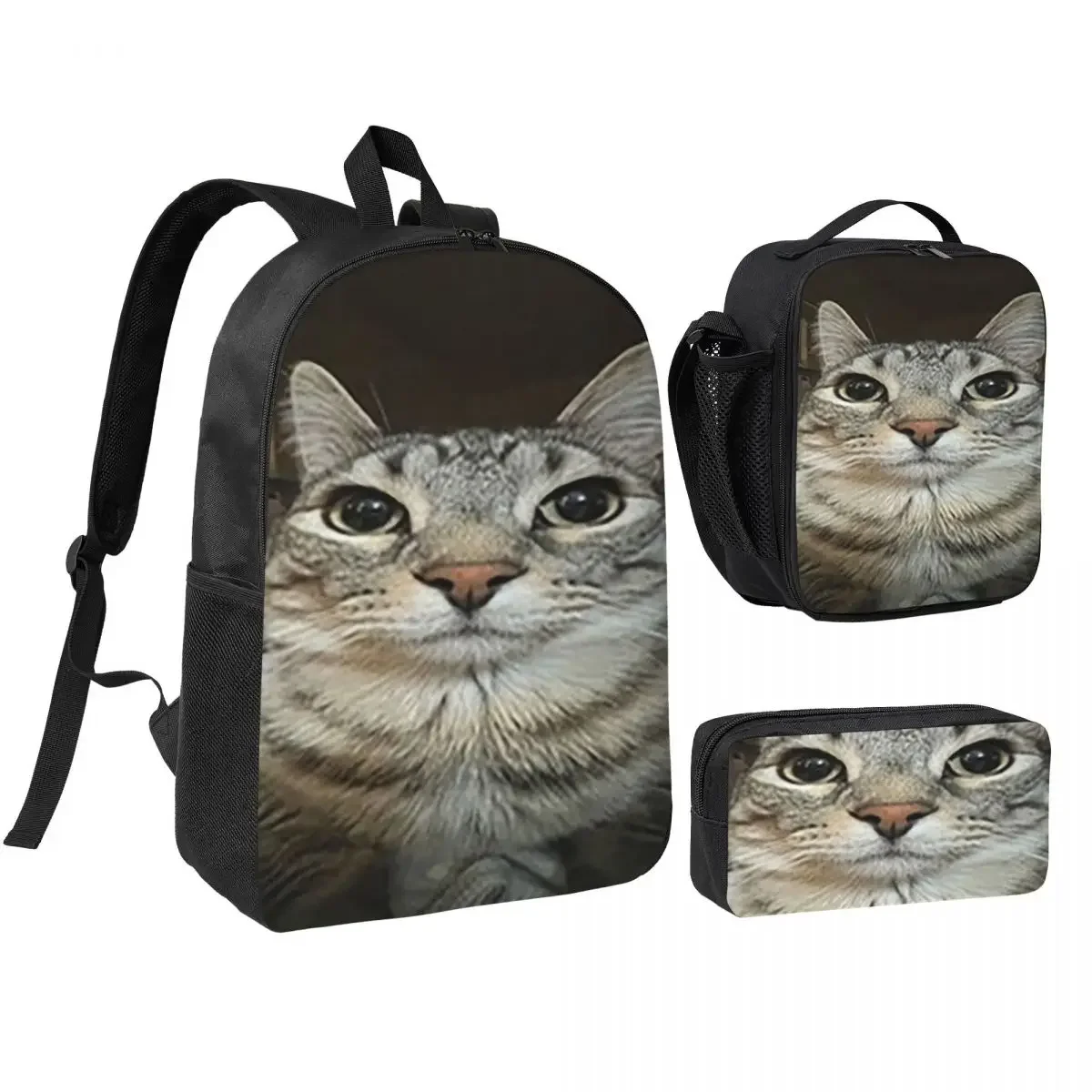 Cat Looking Directly At You Backpack Boys Girls BookBag School Bag Laptop Shoulder Bags 3ps Insulated Lunch Bag Pencil Case