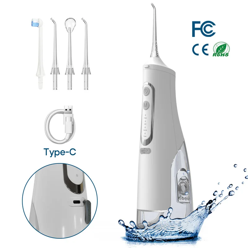 

Portable Oral Irrigator Water Jet Dental Flusher 310ML USB Rechargeable Water Pick Flosser 4 Nozzles Tooth Cleaner Dropshipping