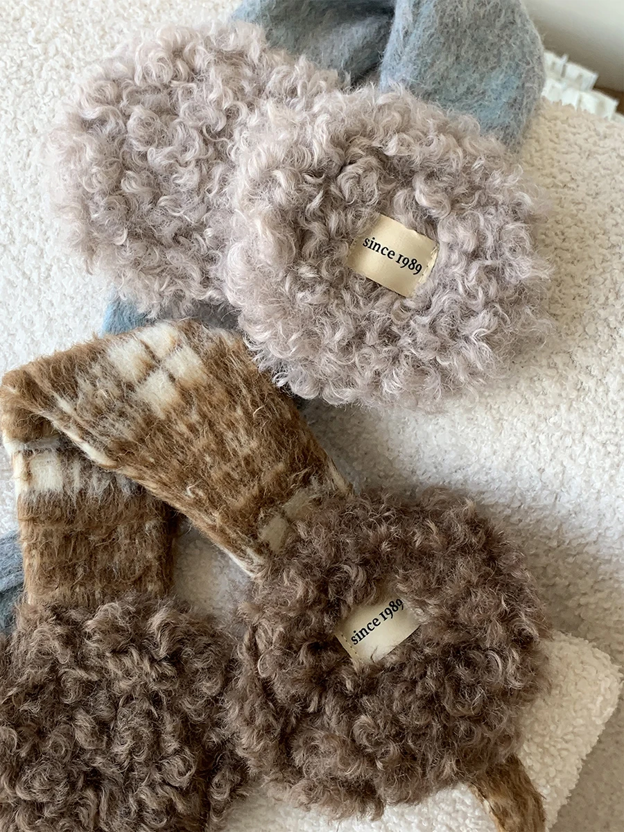 Модные милые плюшевые рулоны, флокированные наушники унисекс, осень-зима, теплый шерстяной шейный платок, универсальный шейный платок-ушанка с воротником