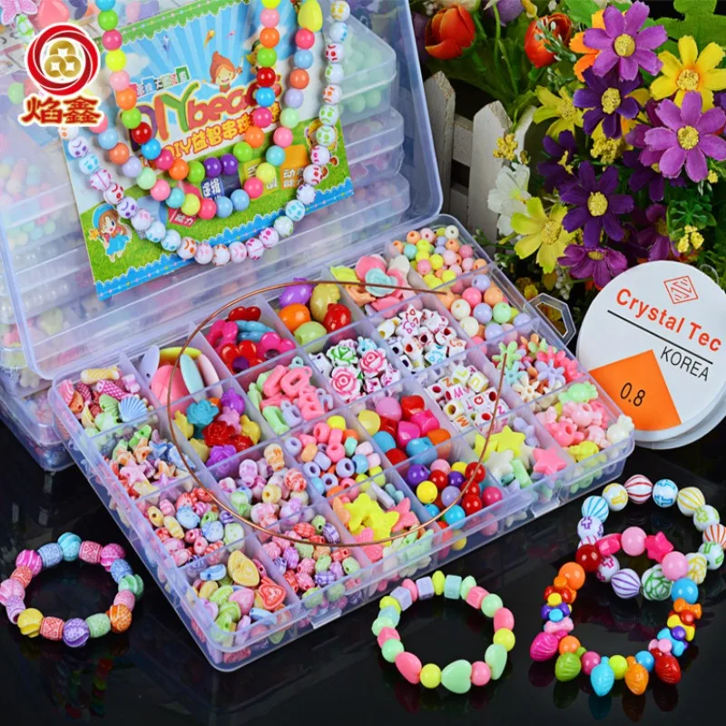 24 mainan manik-manik perempuan DIY, manik-manik kalung gelang manik-manik buatan tangan untuk anak-anak dengan mainan Puzzle Amblyopia hadiah Natal