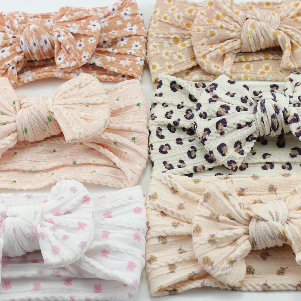 1PCS Knit Baby Bow Headbands Printed Bowknot Headband For Baby Girls Turban Elastic Hairband Kids Headwear Hair Accessories