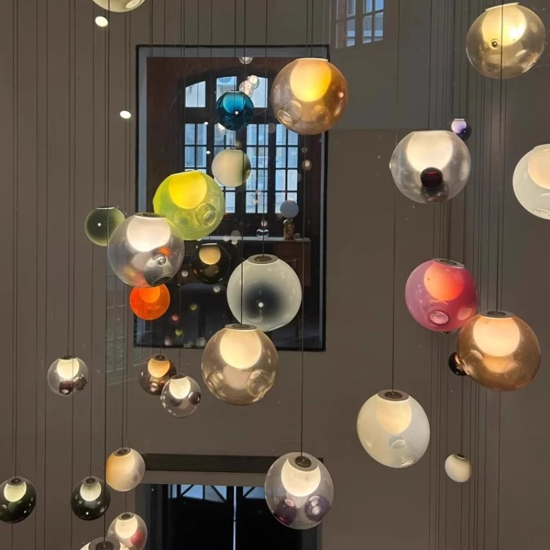 

Designer Rotating Duplex Stairs Chandelier Villa Empty Living Room Dining Room Loft Color Glazed Bubble Ball