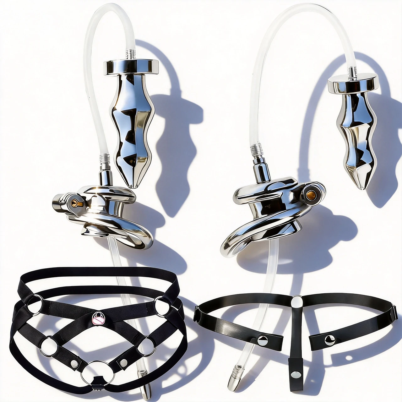 Urethral Inverted Chastity Cage with Anal Plug 2-in-1 Anus Stimulation Butt Plug Flat Penis Cage Slave Games Sex Toys For Men