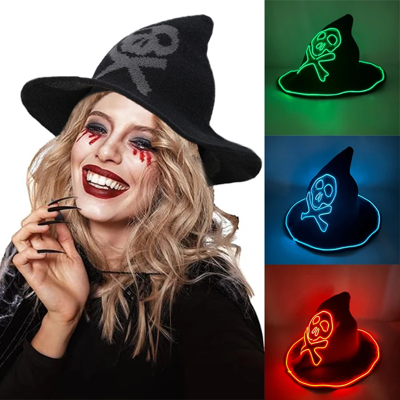 

Glowing Witch Hat LED luminous Wool Knit Witch Hat Wizard Women Costume Accessory for Adult Women Halloween cosplay props