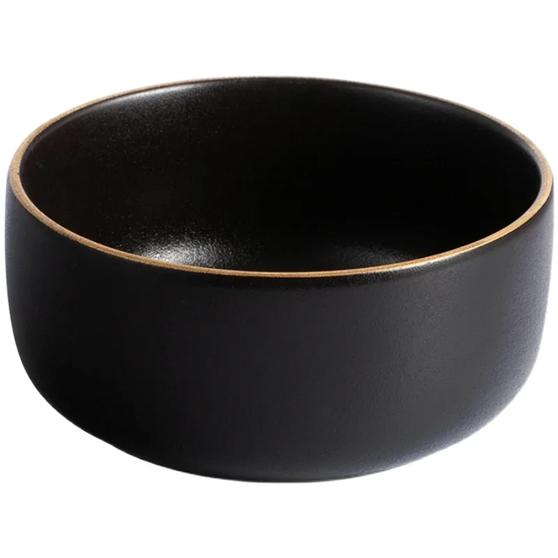 Tableware 4.5 Inch 6 Inch Japanese Style Black Frosted with Golden Edge Bowl Ceramic Bowl Household Salad Bowl Kitchen Supplies