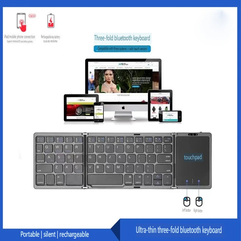 

Bluetooth Foldable Keyboard Rechargeable Folding Portable Wireless Keyboards with Touchpad for Mac Windows IOS Android phone PC