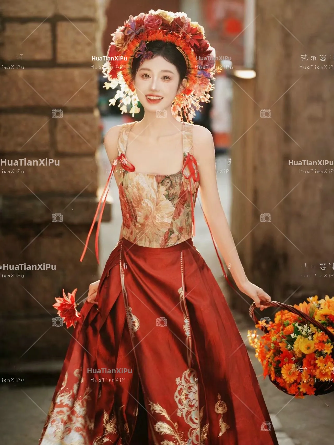

Xunpu Women's Ancient Style Hairpin Flower Hairpin Travel Photography Ethnic New Model Tailed Skirt Photography Costume