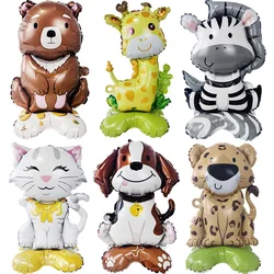 4D Standing Animals Balloon Bear Cat Dog Giraffe Zebra Leopard Shaped Foil Balloon With Base for Jungle Forest Party Decorations