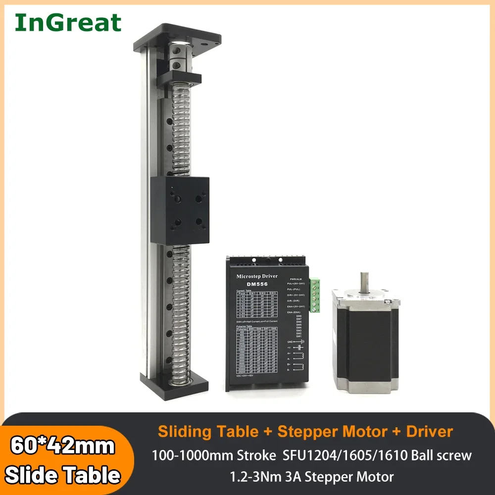 Cnc Bola Parafuso Deslize Tabela Motor Kit Guia Linear Rail Stage Atuador Curso Volante 42 mm Largura Sfu1204 1605 1610 100 1000