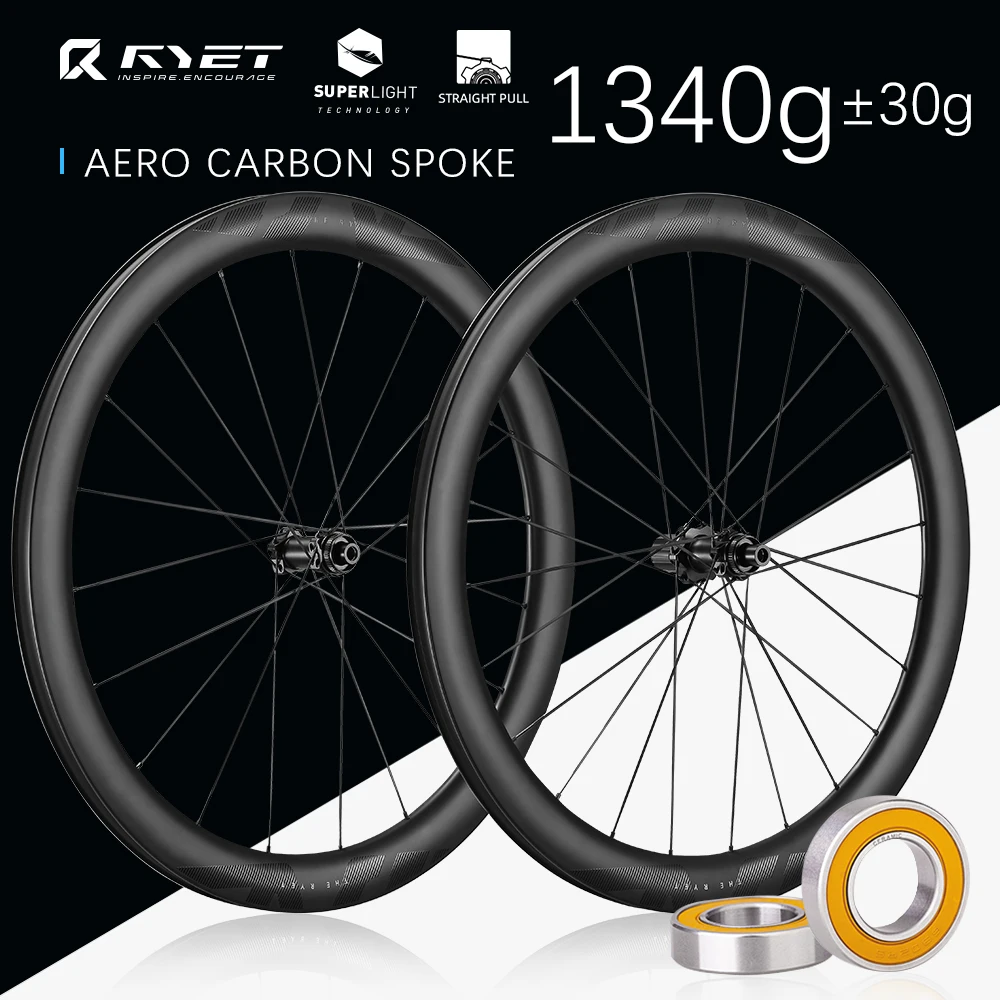 

RYET Road Carbon Wheels 46/50 MM 1340g Ceramic Tubless Clincher AERO Carbon Spokes Disc Brake Bicycle Wheelsets Cycling Parts