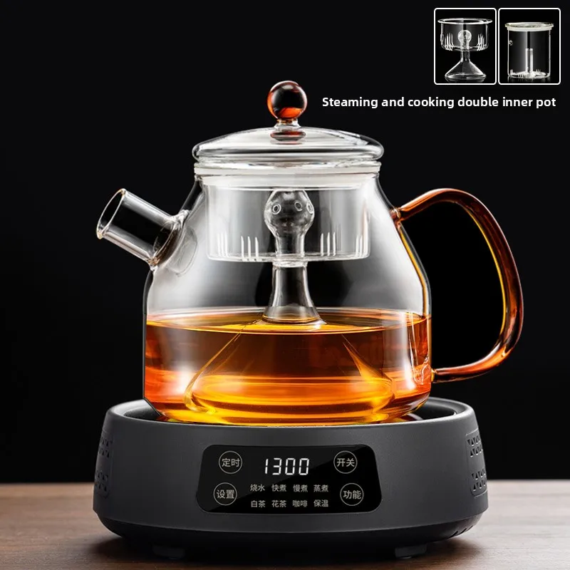 Large-capacity full-glass steaming teapot Heat-resistant thickened glass tea maker Electric ceramic stove Heating