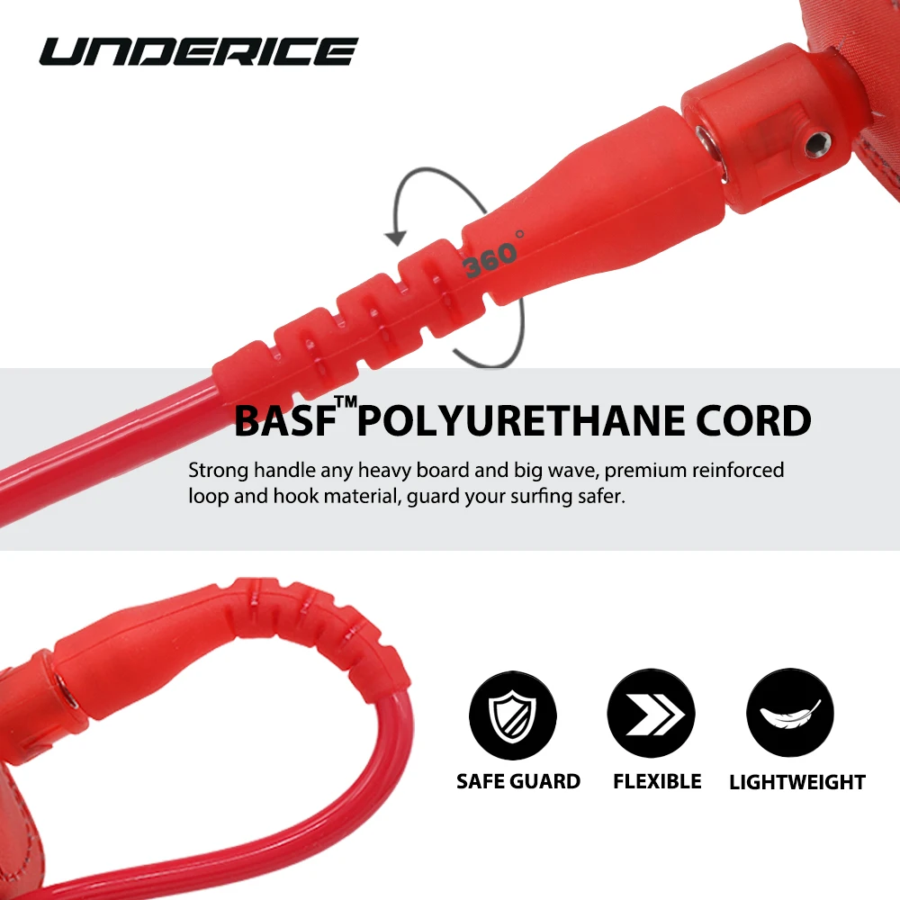 UICE SUP Board Surf Leash Surfboard Leash 6-10FT Surf Leg Rope TPU Stainless Swivels Inflatable Paddle Board Longboard Foot Rope