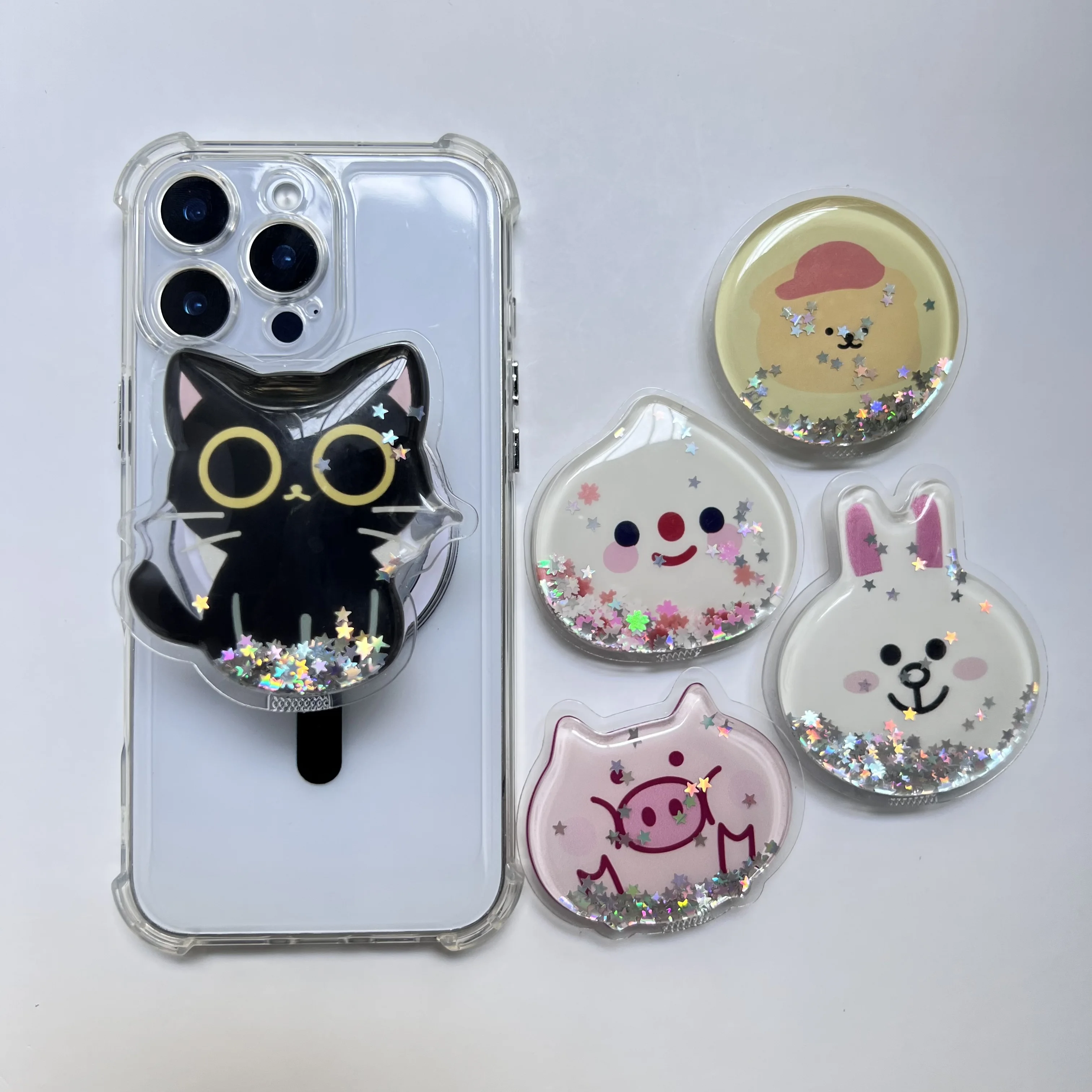 

New Fashion Soft Blingbling Cute Pet Kitty Phone Holder Griptok Support For iPhone Samsung Cases Grip Tok Bracket Girl Gift