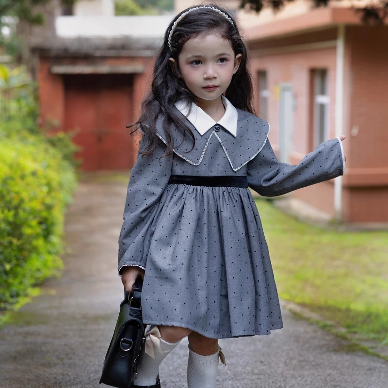 Original Design Girls' Fashion Foreign Style Sweet Temperament Autumn and Winter Long-sleeved Dress Kids Boutique Clothes