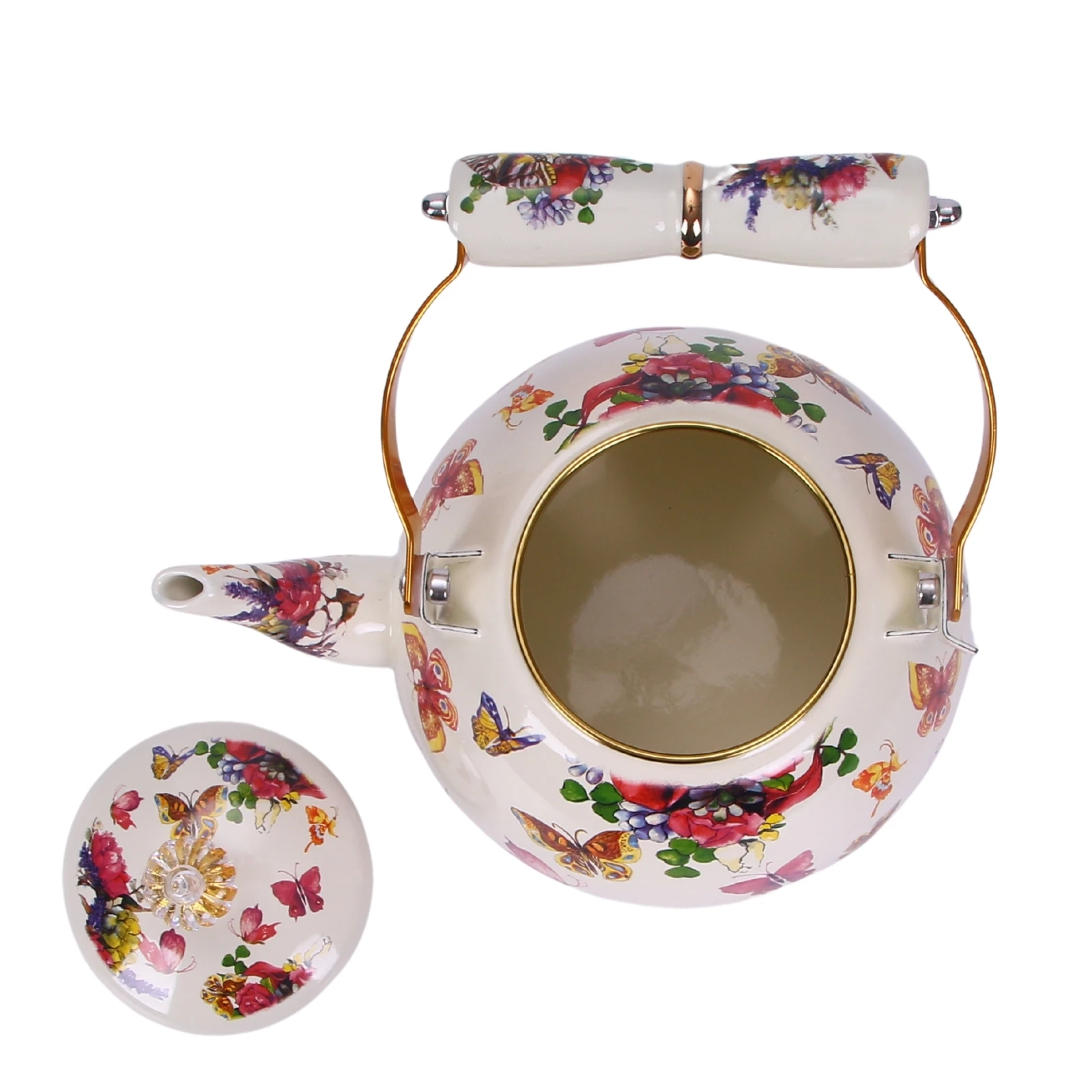 french romantic enamel water kettle butterfly flower classy elegant