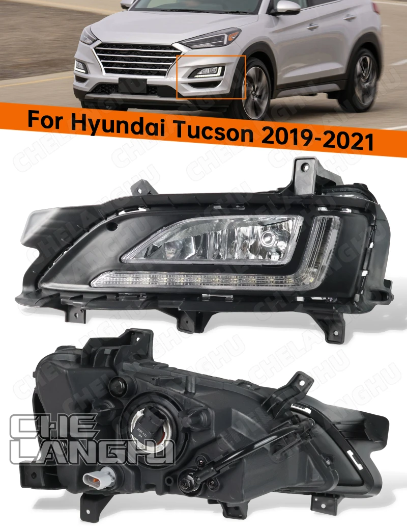Front Bumper Fog Light DRL For Hyundai Tucson 2019 2020 2021 Car Accessories LED Daytime Running Light Bracket Grille 92202D3600