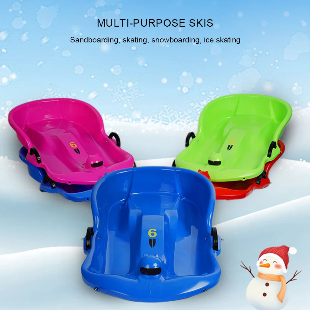 Plastic Solid Snow Sled Snow Speeder Sled Flyer Flying Board Toboggan Sledge With Rope 2 Handles For Kid Winter Sports Snow Sled