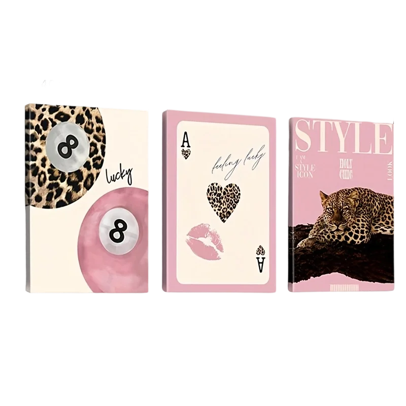Conjunto de 3 Peças de Arte em Tela de Leopardo e Guepardo, Impressão Moderna Sem Moldura Impressão da Bola 8 da Sorte, Pintura em Tela para Decoração