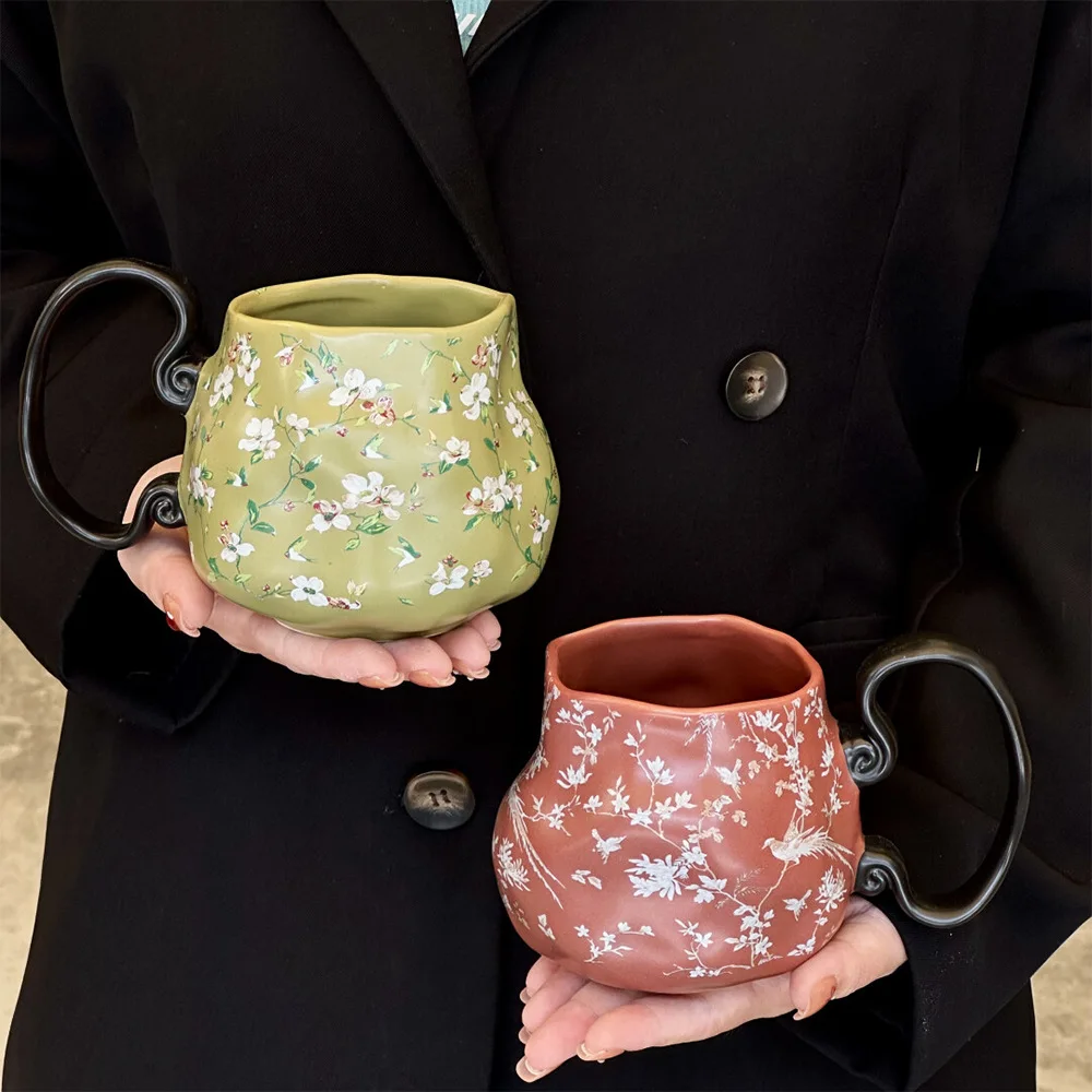 

Vintage Handmade Ceramic Mug - Niche & Unique Design Coffee Cup, Home Drinkware for Breakfast & Daily Water Drinking