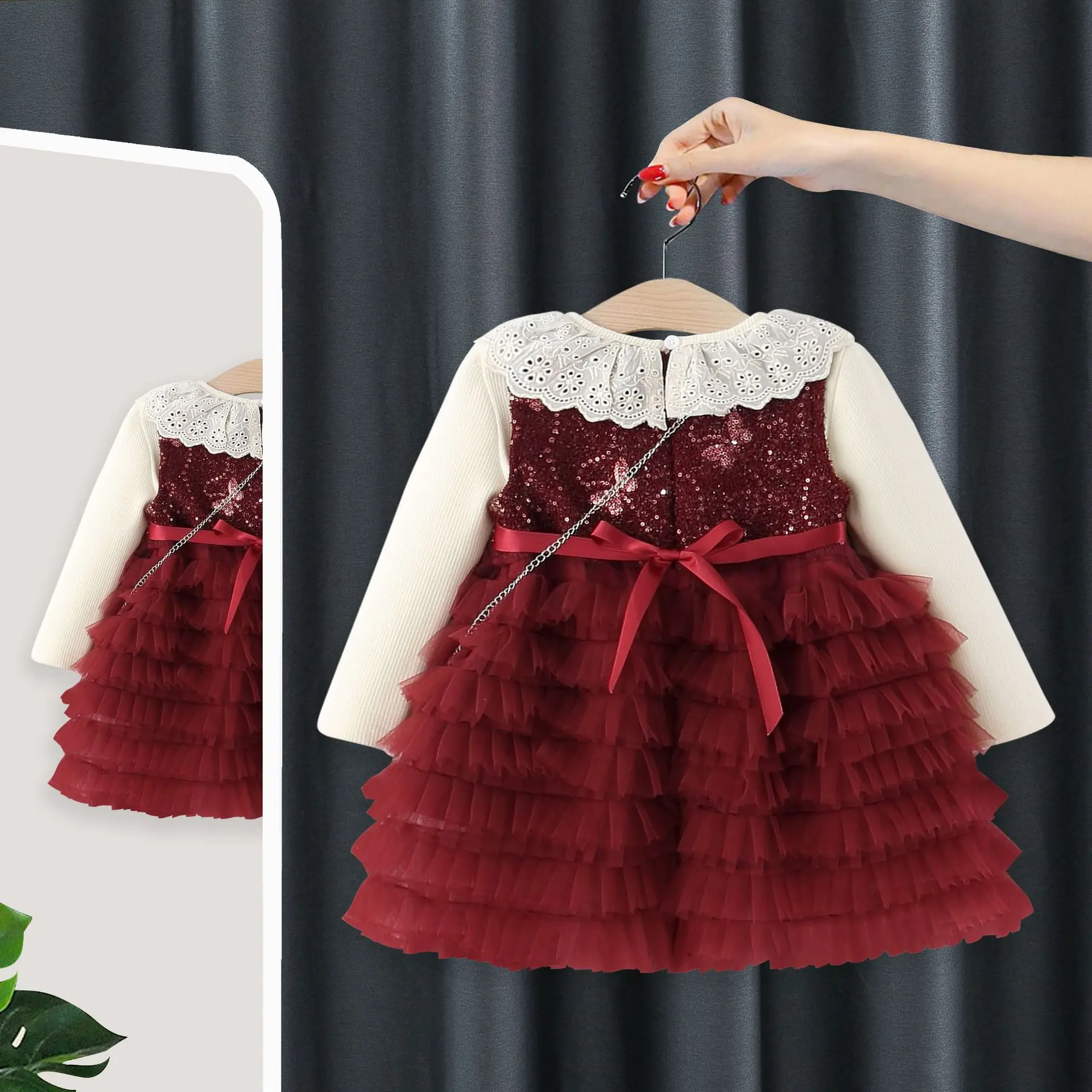 أطقم ملابس للفتيات الصغيرات لخريف وشتاء تي شيرت + سترة ترتر فستان مناسب للفتيات الرضع من القماش أطقم أعياد الميلاد وأعياد الميلاد