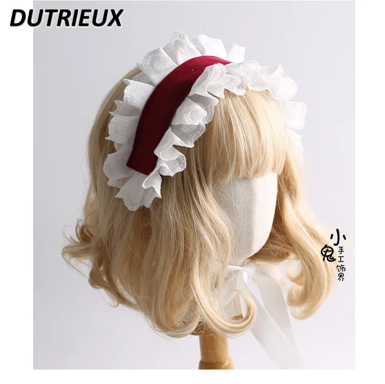 Japanese Doll Sense Maid Headdress for Women Sweet Cute Lace Stitching Hair Band Girly Lolita Hair Band Clips Hair Accessories