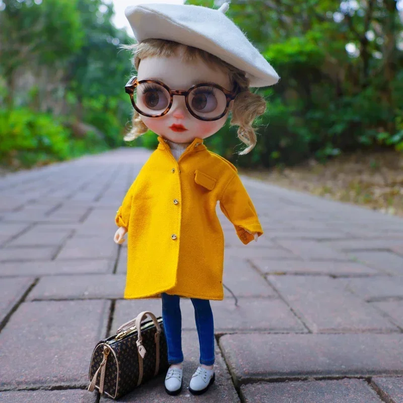 Blythe Doll Clothes Cap Yellow Winter Long Coat for Blyth Azone Boots OB23 OB24 Doll Outfit