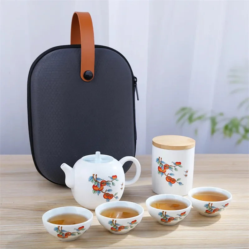 Ceramic Chinese Enamel Color Tea Cup Creative Portable Travel Tea Set With Box Office Teapot Sealed Canister Drinkware Gift