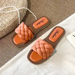 Zapatillas de PVC para Mujer, chanclas planas informales para exteriores, Zapatillas tejidas para interiores, moda de verano