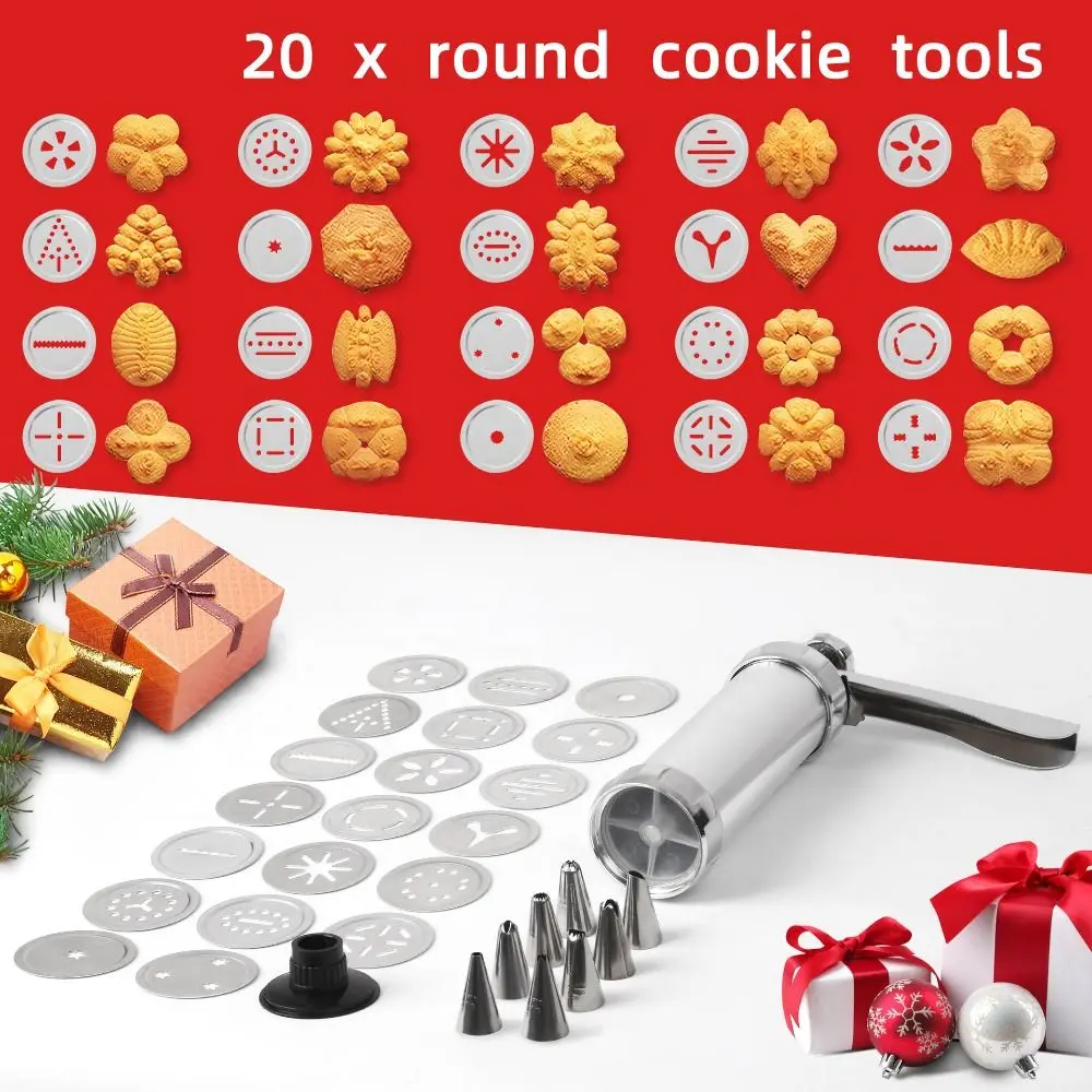

Multipurpose Cookie Press Kit Simple operation 20 Cookie Discs Biscuit Maker set Easy Clean 8 Piping Tips