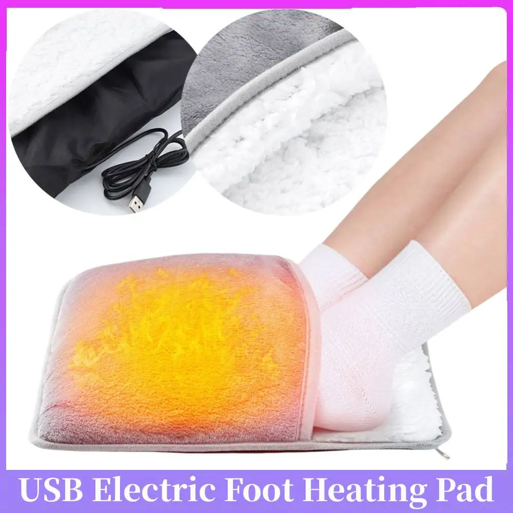Winter Electric Foot Heating Pad USB Soft Plush Thermal Blanket Feet Foot Warming Mat Heating Slippers for Home Office Bedroom