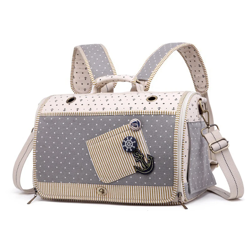

Large Breathable Pet Carrier Fashion Mesh Leather Dog Cat Travel Bag Shoulder Handbag for Puppy Kitty Carry
