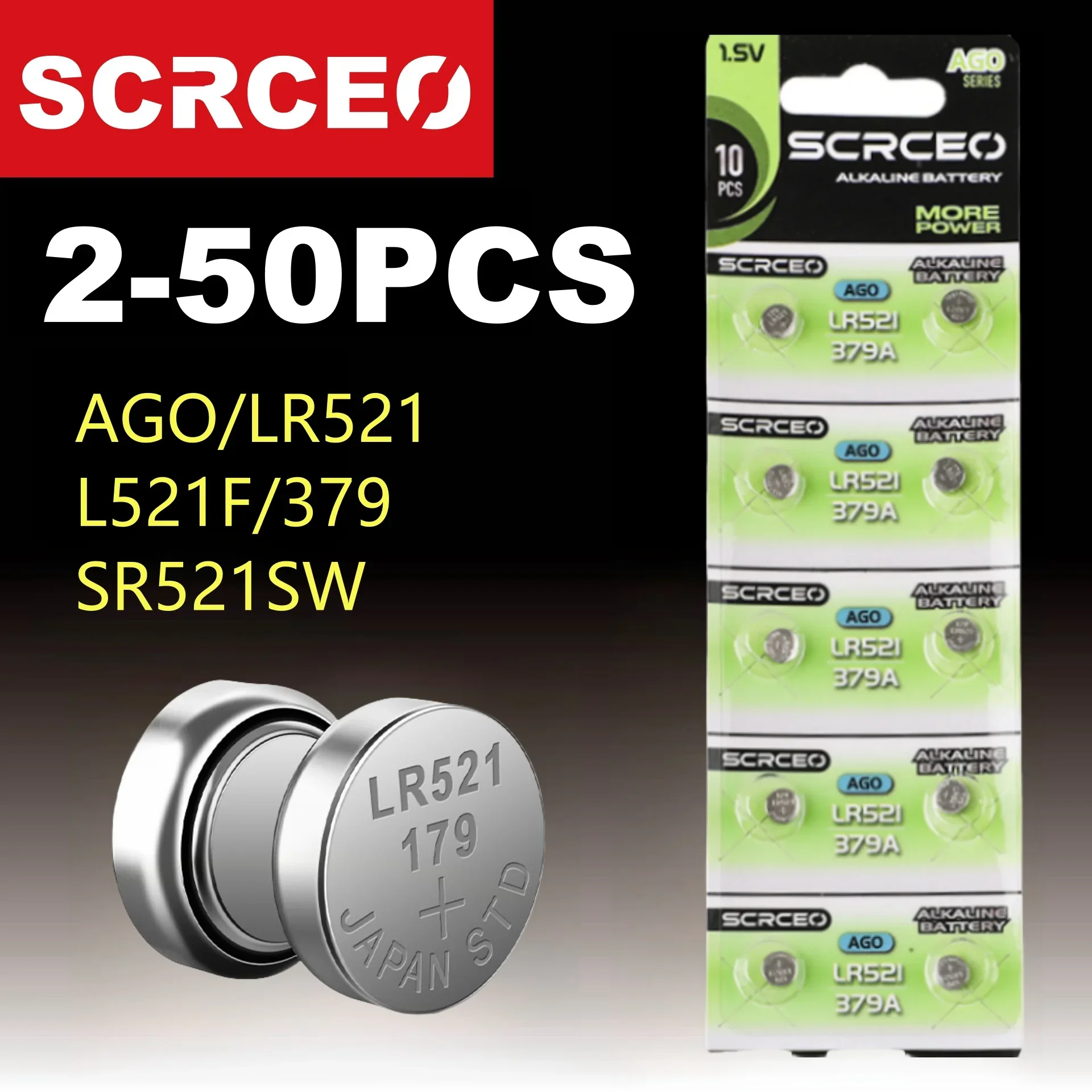 

2-50pcs High-Capacity AG0 LR521 1.5V Button Batteries SR521SW 379 SR63 Alkaline Button Cell Battery for Calculatorches Toy