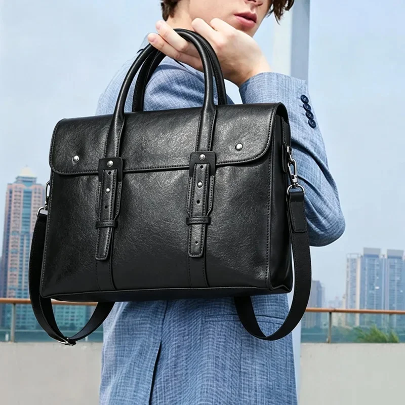 New High end Cover Handheld Detachable Men's Genuine Leather briefcase Cowhide Business Laptop Bag Meeting Document Handbag