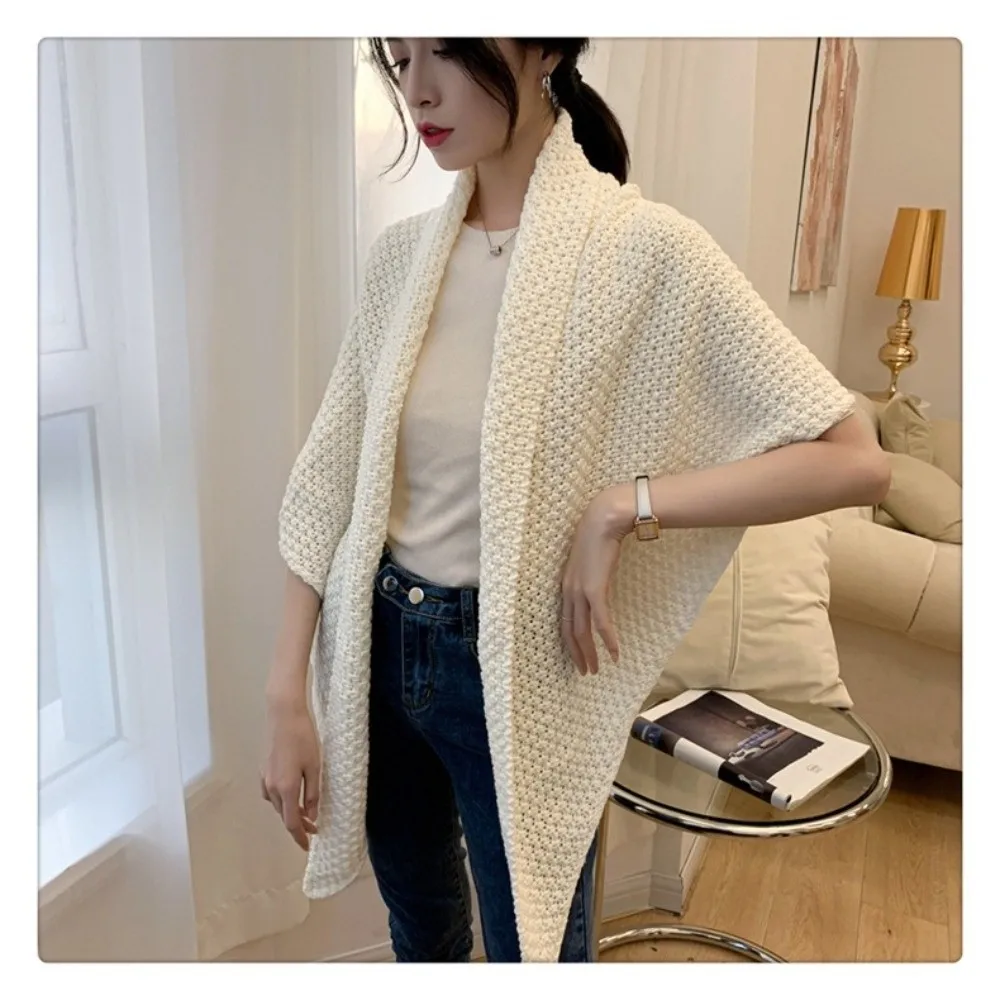 

Casual Knitted Triangle Knotted Shawl Wraps Solid Color Shoulder Tops Cardigan Cape Soft Winter Warm Travel Stoles