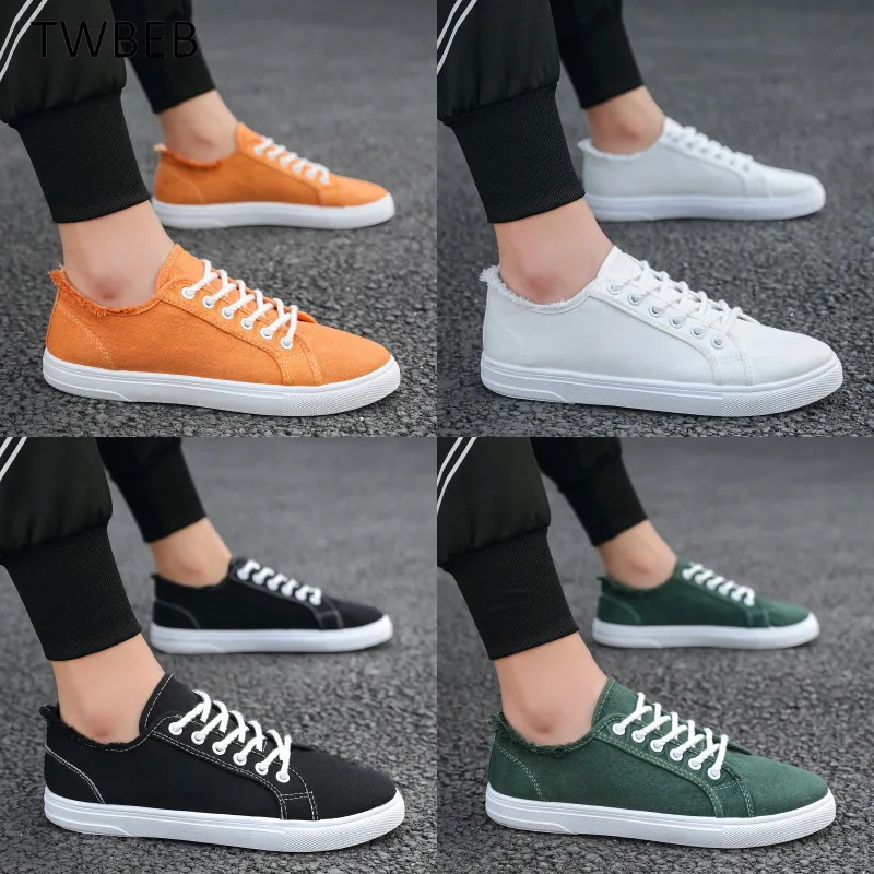 Orange Fashion Sneakers Men Casual Canvas Shoes Frayed Raw Man\'s Sneakers Non-slip Mens Flat Trainers Soft Espadrilles