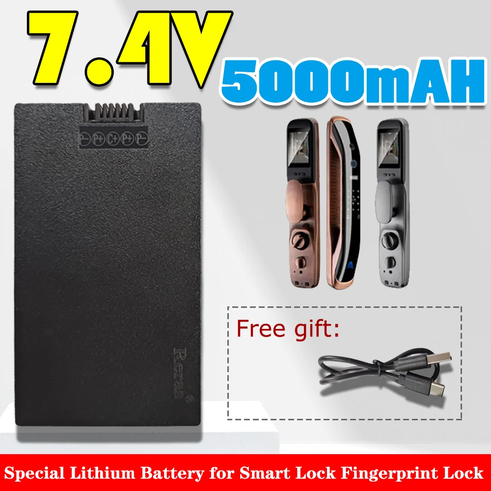 7.4V 5000mAh Polymer Lithium Smart Door Lock Battery For Xiaomi Bosch Haier Smart Fingerprint Door Lock Send Charging Cable