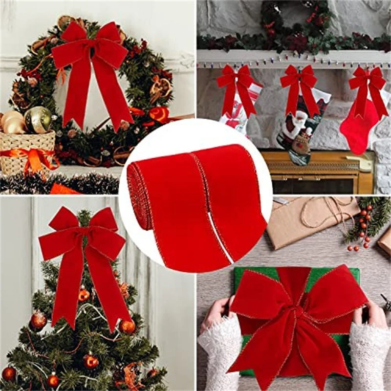 1 Roll Christmas Red Ribbon Golden Edge Home Party Christmas Decoration DIY Craft Bow Accessories Festival Party Supplies