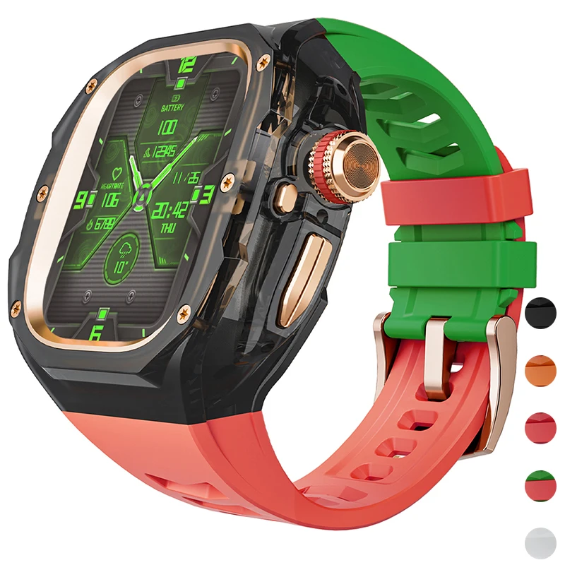 Luxury Modification Kit For Apple Watch Ultra 4 3 49mm Transparent Case For iWatch Series Ultra 2 1 49mm Silicone Band Mod Kit