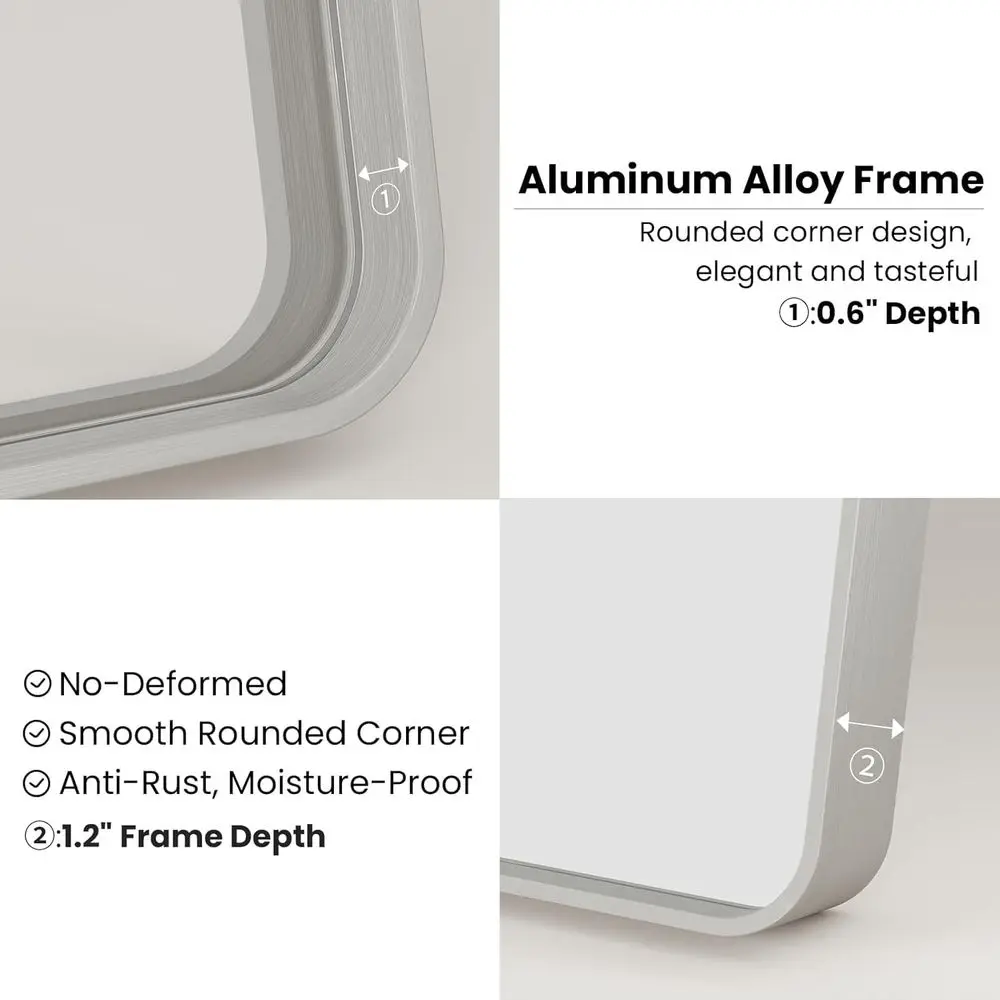 Modern 30x22 Rectangular Vanity Mirror with Brushed Nickel Frame for Bathroom, Bedroom, and Living Spaces